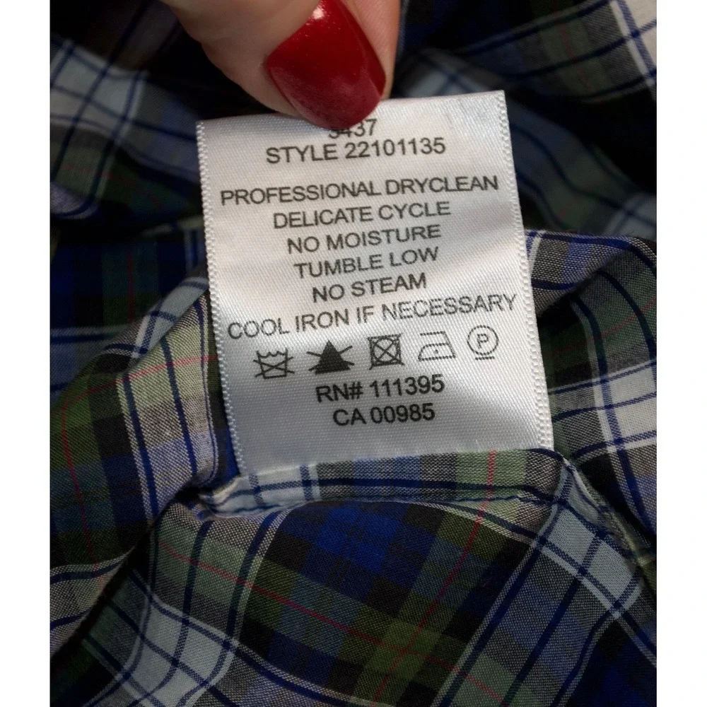 Tory Burch Blue Green Tartan Plaid Ruffle Front Button Down Blouse Small EUC